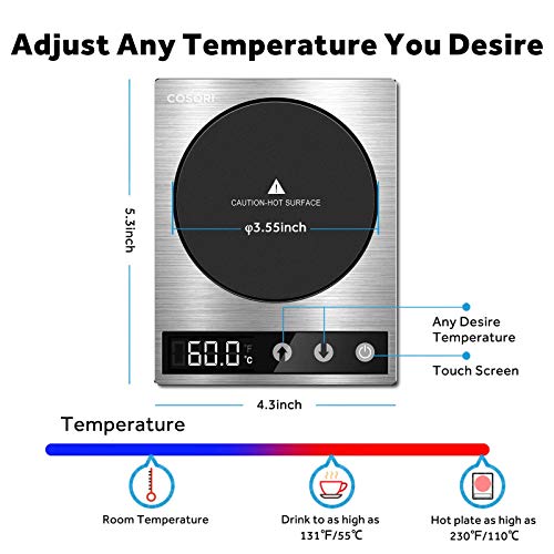 COSORI Coffee Mug Warmer & Mug Set, Beverage Cup Warmer for Desk Home Office Use, Coffee gifts, Electric 24 Watt, Touch Tech & LCD Digital Display, 304 Stainless Steel, 17 oz, Mug lid