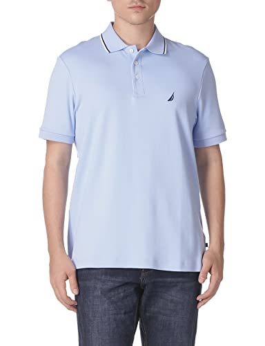 Nautica mens Classic Fit Short Sleeve Dual Tipped Collar Polo Shirt, Noon Blue, Large US