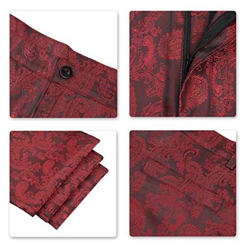 Mens 2 Piece Paisley Dress Suit One Button Party Wedding Blazer Pants Sets Burgundy
