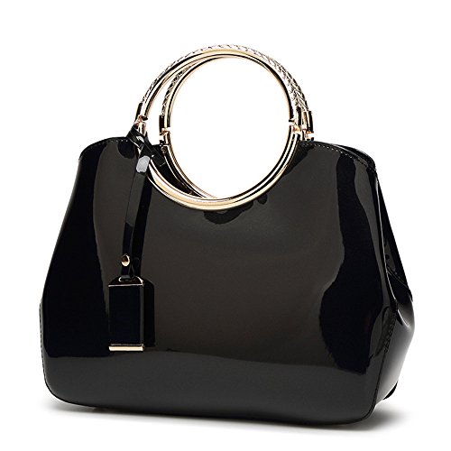 Ladies Top Handle Bags, Womens Handbags, Patent Leather Stylish Tote Shoulder Bags Purse for Work, Wedding, Shopping, Dating White