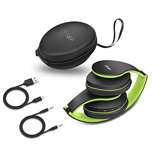 Bluetooth Headphones Over-Ear, Zihnic Foldable Wireless and Wired Stereo Headset Micro SD/TF, FM for Cell Phone,PC,Soft Earmuffs &Light Weight for Prolonged Wearing(Black/Green)