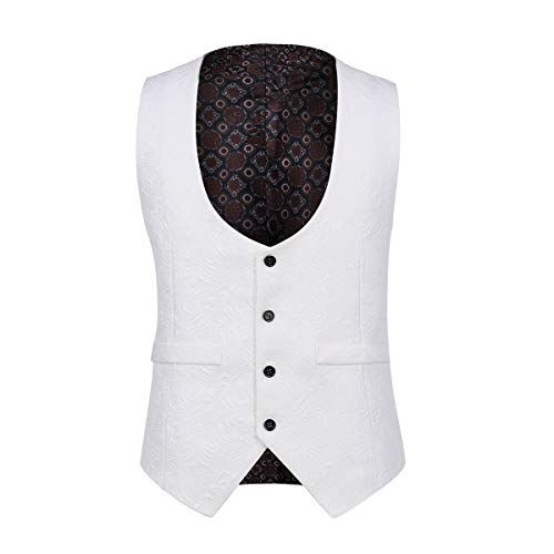 YFFUSHI Men's 3 Piece Suit Slim Fit Jacquard Tuxedo One Button Shawl Collar Jacket Vest & Trousers White