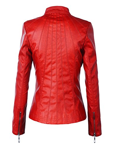 LL WJC877L Womens Panelled Faux Leather Moto Jacket XL RED