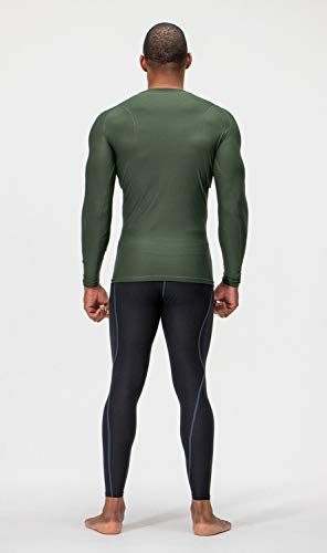 DEVOPS 3 Pack Men's Athletic Long Sleeve Compression Shirts (X-Large, Black/Navy/Olive)