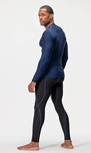 DEVOPS 3 Pack Men's Athletic Long Sleeve Compression Shirts (X-Large, Black/Navy/Olive)