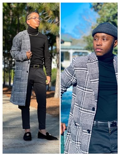 Elevate Your Style: UANEO Mens Trench Coat Single Breasted Plaid Mid Long Peacoat Pea Coats (Gray, M)