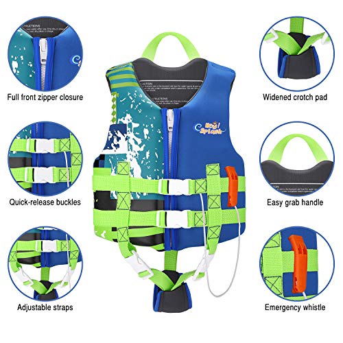 HeySplash Life Jacket for Kids, Child Size Watersports Swim Vest Flotation Device Trainer Vest with Survival Whistle, Easy on and Off, Indigo, Medium Size (Suitable for 37-55 lb)
