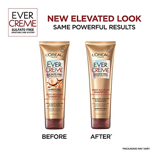 L'Oreal Paris EverCreme Sulfate Free Shampoo and Conditioner Kit for Dry Hair, Triple Action Hydration for Dry, Brittle or Color Treated Hair, with Apricot Oil, 8.5 Ounce, Set of 2