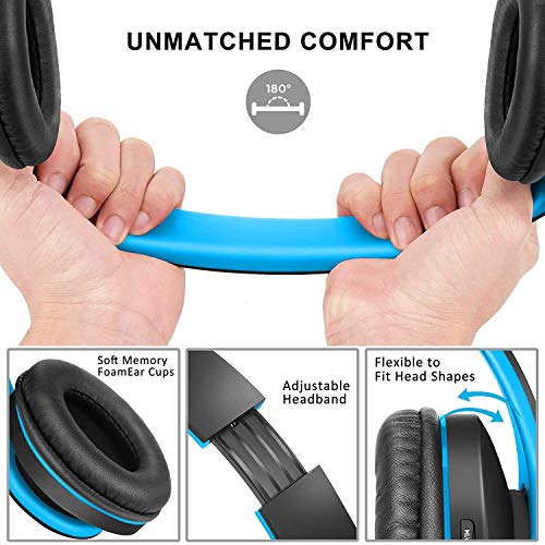Bluetooth Headphones Over-Ear, Zihnic Foldable Wireless and Wired Stereo Headset Micro SD/TF, FM for Cell Phone,PC,Soft Earmuffs &Light Weight for Prolonged Wearing (Black/Blue)