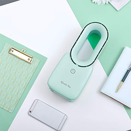 CONBOLA Desk Fan, 11.8 Inch Bladeless Fan Small Table Fan Air Cooler, Portable Rechargeable Breeze Quiet Fan with Touch Control 5-Colors Decorative LED Light for Office Bedroom（Green）