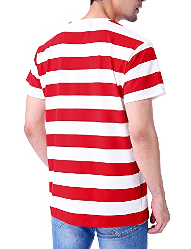 Funny World Mens Red and White Striped Shirt Casual Short Sleeve T-Shirts XL