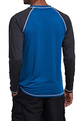 Men's Long Sleeve Swim Shirts Rashguard UPF 50+ UV Sun Protection Shirt Athletic Workout Running Hiking T-Shirt Swimwear Peacock Blue+Charcoal Gray M