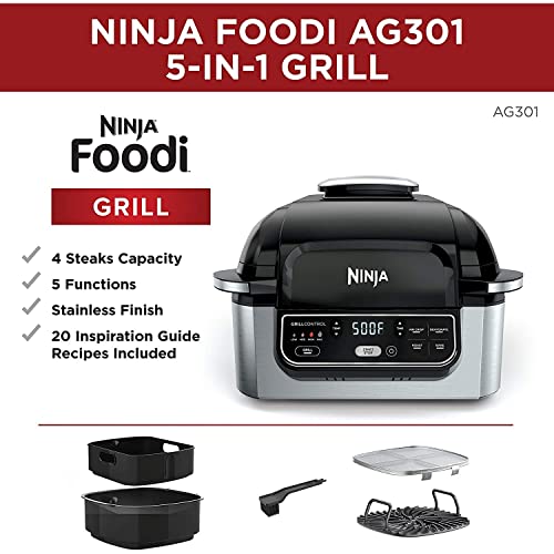 Ninja AG301 Foodi Indoor Grill with Air Fryer Function – 5-in-1 Kitchen Appliance
