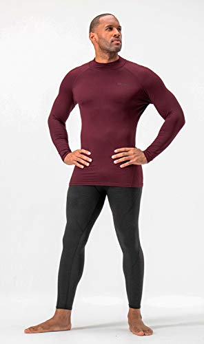 DEVOPS 2 Pack Men's Thermal Turtle Mock Neck Shirts, Compression Long Sleeve Tops (Medium, Black/Wine)