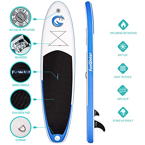 FunWater Stand Up Paddle Board 11'x33''x6'' Ultra-Light (20.4lbs) Inflatable Paddleboard with ISUP Accessories,Three Fins,Adjustable Paddle, Pump,Backpack, Leash, Waterproof Phone Bag