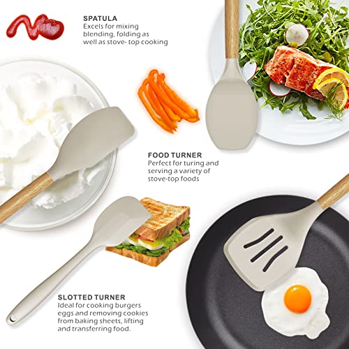 Wooden handle silicone spatula set in a kitchen - Khaki