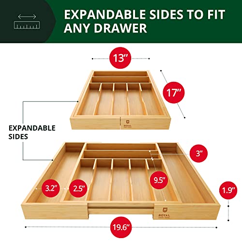 Close-up of organized drawers with bamboo organizer, highlighting compartments