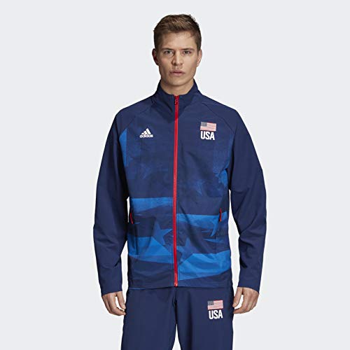 adidas Mens USA Volleyball Warm-Up Jacket Team Navy Blue/Glory Blue L/Tall