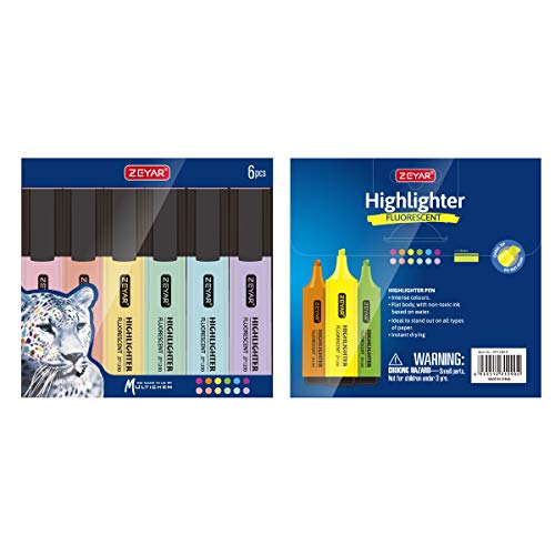 ZEYAR Highlighter, Pastel Colors Chisel Tip Marker Pen, Assorted Colors, Water Based, Quick Dry (6 Macaron Colors)