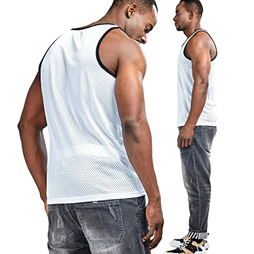 AIMPACT Mens Athletic Shirts Gym Bodybuilding Tank Tops Work Out Quick Drying Sleeveless(White M)