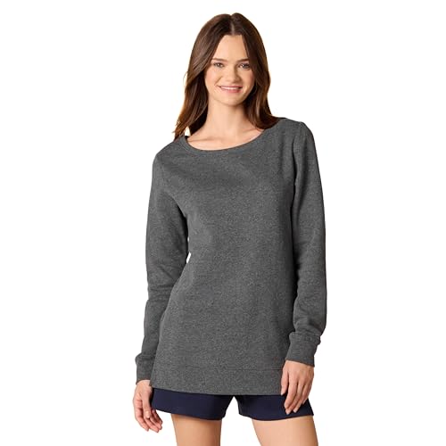 Amazon Essentials Women's Open-Neck Fleece Tunic Sweatshirt, Charcoal Heather, X-Large