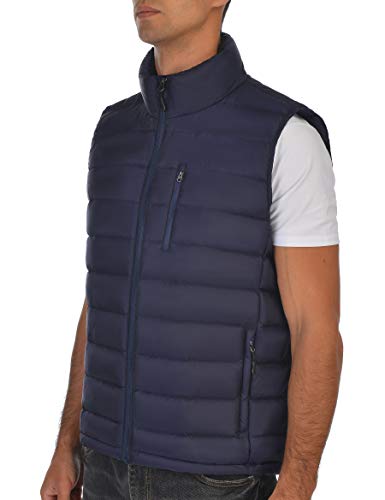 Lesmart Men's Down Vest Jacket Lightweight Packable Winter Outdoor Puffer Vest Coat With Pockets 4XL Navy Blue