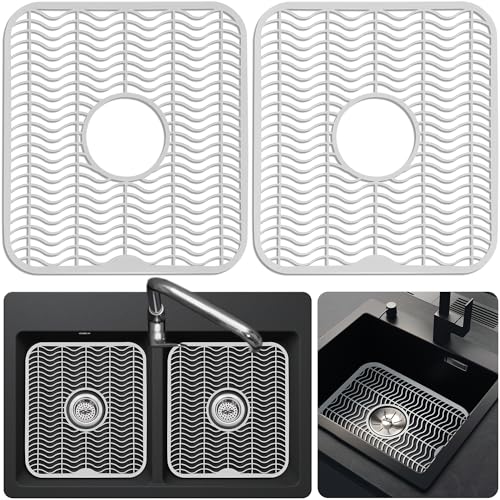 DecorRack 2 Sink Protectors for Kitchen Sink, White 12" x 11" Dish Rack, Protect Sink from Stains, Damage, Scratches, Dishwasher Safe Sink Grid, Sink Mat, for Kitchen (2 Pack, White)