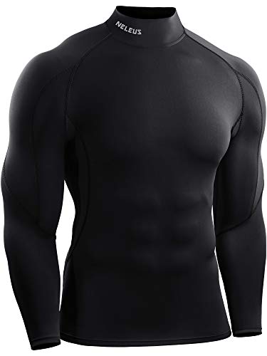 NELEUS Men's Compression Shirts Dry Fit Long Sleeve Mock Neck Shirts,3 Pack,5059,Black/Red/Grey,US XL,EU 2XL