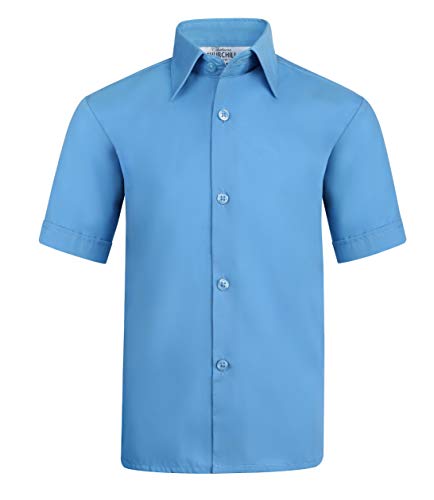 S.H. Churchill & Co. Boy's Short Sleeve Button Down Shirt, Crystal Blue, Size 16