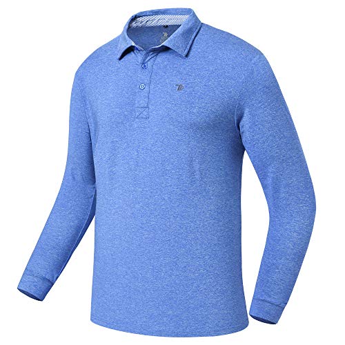 MoFiz Men's Golf Shirts Long-Sleeve Polo Shirt Workout Active Sports Blue Size L