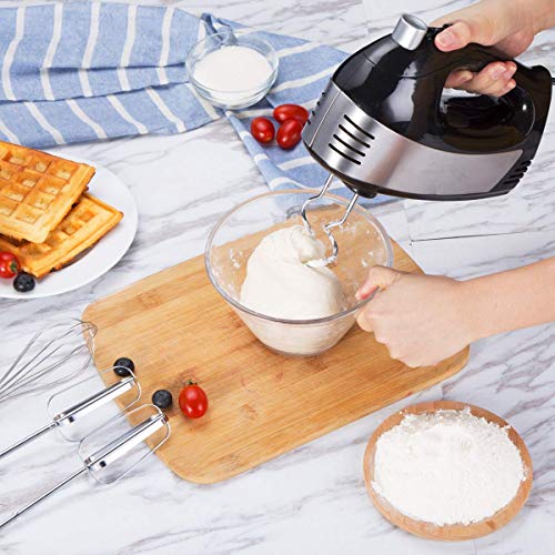 Hand Mixer Electric, Cusinaid 5-Speed Hand Mixer with Turbo Handheld Kitchen Mixer Includes Beaters, Dough Hooks and Storage Case (Black) (Renewed)