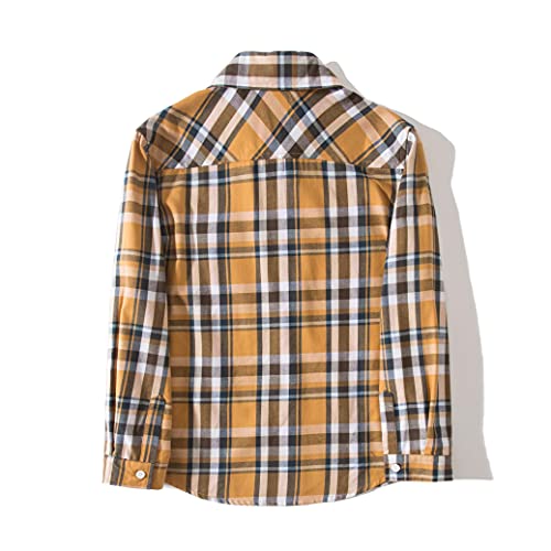 Tronjori Boy's Long Sleeve Button Down Woven Shirt(4,Yellow Check)