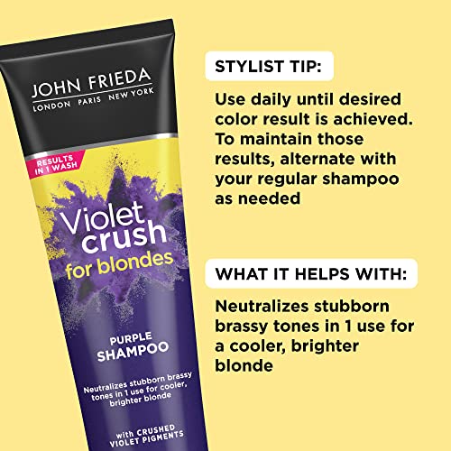 John Frieda Violet Crush Purple Shampoo for Blonde Hair, Blonde Toner Neutralizes Brassy Yellow Tones for Bleached, Platinum, and Natural Blonde Hair, 8.3 Ounce
