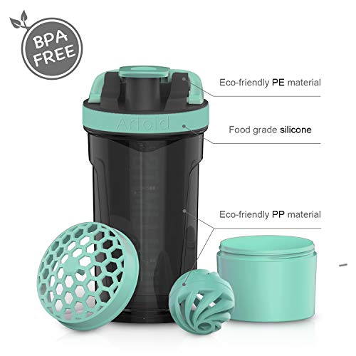 Artoid Mode Inspirational Fitness Workout Sports Protein Shaker Bottle 24-Ounce, Dual Mixing Technology with Shaker Balls & Mixing Grids Included, Twist and Lock Protein Box Storage Included