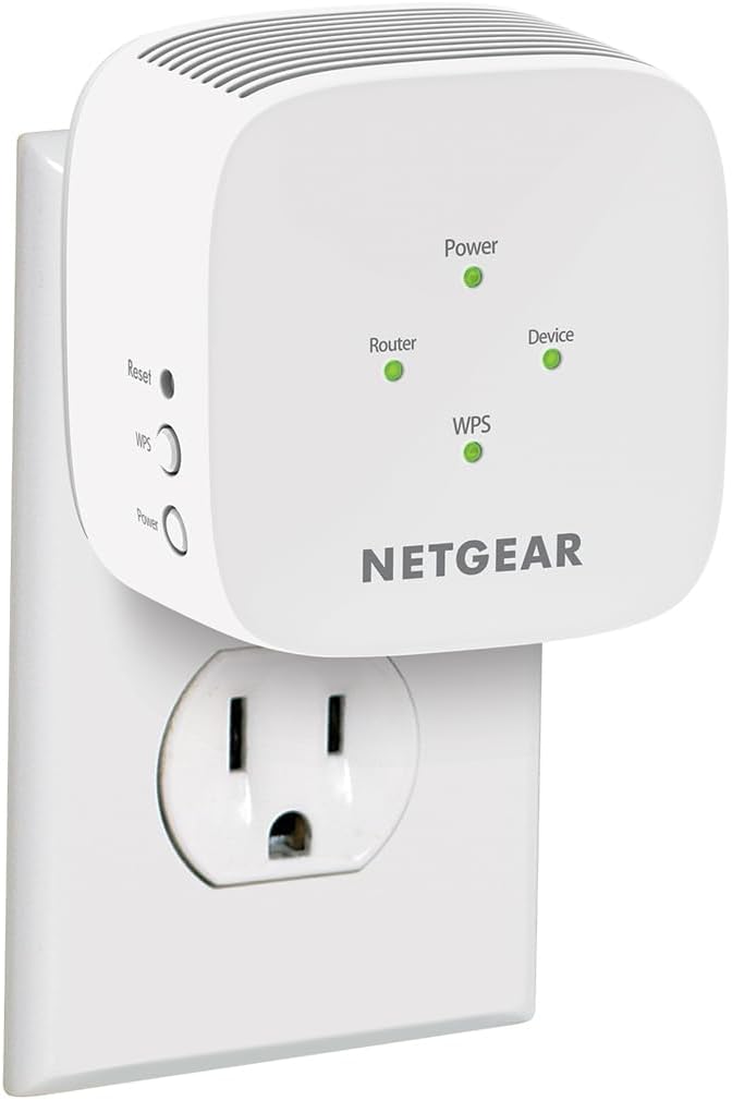 NETGEAR EX5000 white AC1200 dual-band WiFi mesh range extender with compact wall-plug design