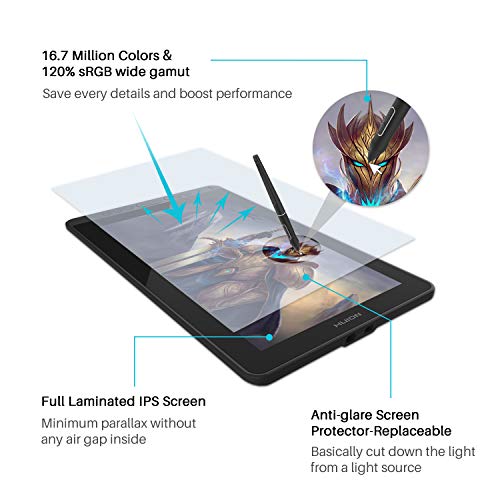 2020 HUION Kamvas 13 Graphics Drawing Tablet with Screen Pen Display Full Laminated Screen Battery Free Stylus 8192 Pressure Sensitivity Tilt 8 Express Keys with Adjustable stand-13.3inch, Green