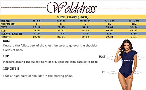 Wolddress Womens Zipper Front Tummy Control Ruched One Piece Swimsuit Swimwear White Flower M