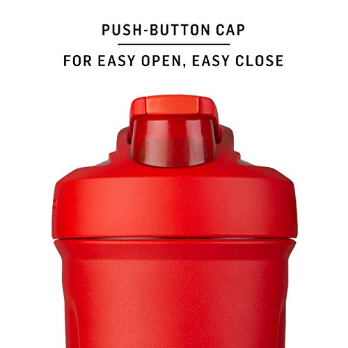 BlenderBottle Strada Shaker Cup Insulated Stainless Steel Water Bottle with Wire Whisk, 24-Ounce, Red