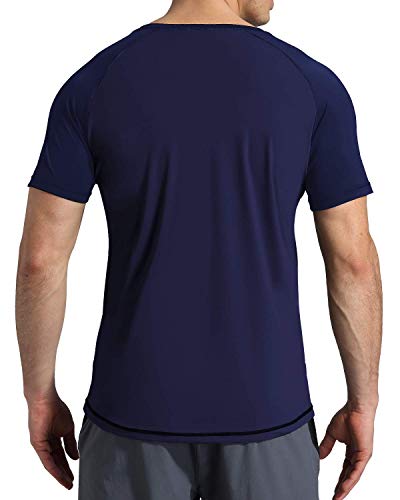 VAYAGER Men's Swim Shirts Rash Guard UPF 50+ Short Sleeve Quick Drying Crew Water Shirt(Navy-M)