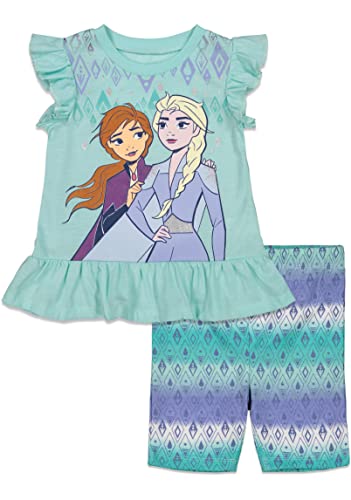 Disney Frozen Elsa Princess Anna Little Girls Graphic T-Shirt and Shorts Outfit Set Tie Dye White Stripe 7-8