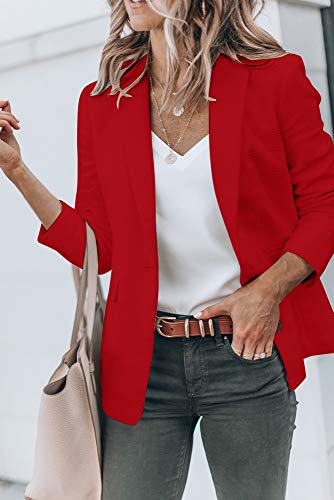 Cicy Bell Womens Casual Blazers Open Front Long Sleeve Work Office Jackets Blazer (Red, X-Small)