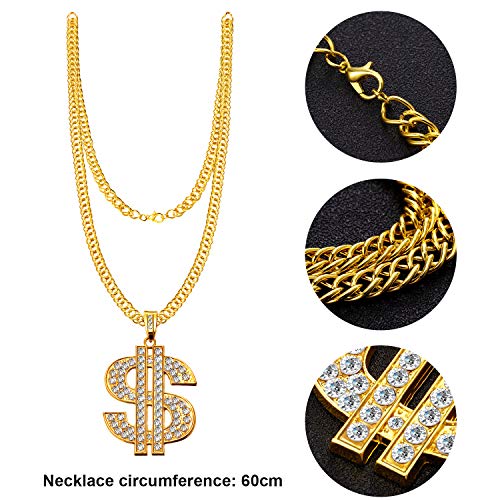 5 PCS Hip Hop Costume Kit Bucket Hat Sunglasses Dollar Sign Chain Ring Earring (Black)
