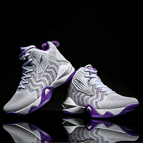 WELRUNG Women's Men's High Top Lightweight Fly-Weaving Running Jogging Sneakers Basketball Shoes for Youth Size Size 9.5/8 White Purple