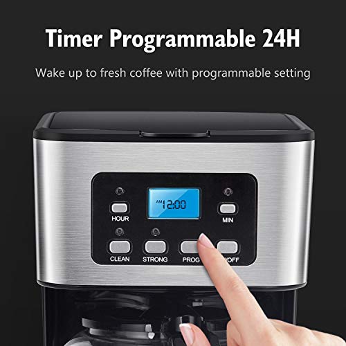 Programmable Coffee Maker, 4-12 Cups Drip Coffee Machine with Glass Carafe, Regular & Strong Brew, Pause & Serve for Home and Office, Taylor Swoden