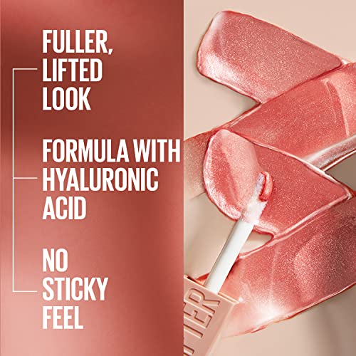Maybelline Lifter Gloss, Hydrating Lip Gloss with Hyaluronic Acid, High Shine for Fuller Looking Lips, XL Wand, Crystal, Golden Neutral, 0.18 Ounce
