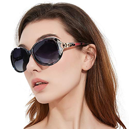 FIMILU Classic Oversized Sunglasses for Women Polarized UV400 Protection Lenses Ladies Fashion Retro HD Sun Glasses (A0 Floral Frame Oversized Polarized Sunglasses)