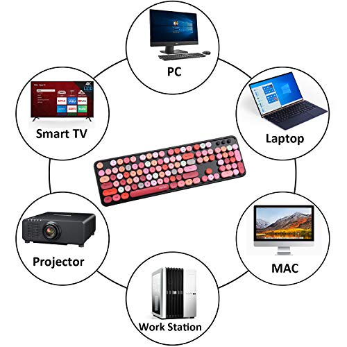 UBOTIE Colorful Computer Wireless Keyboard Mouse Combos, Typewriter Flexible Keys Office Full-Sized Keyboard, 2.4GHz Dropout-Free Connection and Optical Mouse (Black-Colorful)