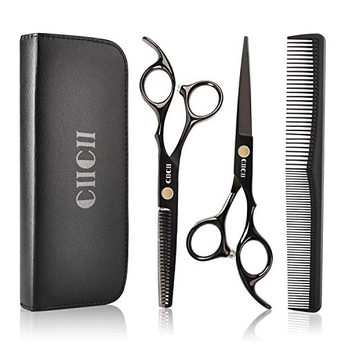 Hair Cutting Scissors Shears Kit, CIICII Professional Hairdressing Scissors Set (Hair Beard Trimming Shaping Grooming Thinning Shears) for Men Women Pets Home Salon Barber Cutting Kit