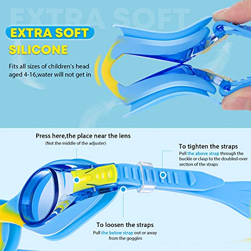 Portzon Unisex-Child Swimming Goggles Anti Fog Swimming Goggles Clear No Leaking Clear Vision Water Pool Goggles