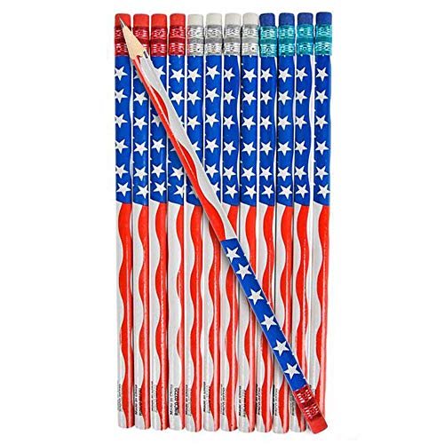 ArtCreativity American Flag Pencils, Set of 12, Cool Patriotic Writing Pencils with Erasers, 4th of July Party Favors, Patriotic Party Goody Bag Fillers, Teacher Supplies for Classroom